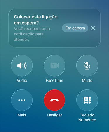 App Telefone mostrando o recurso Assistência de Espera em uso