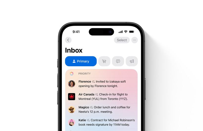 iPhone shows inbox in Mail app with important messages at the top and highlighted a different colour