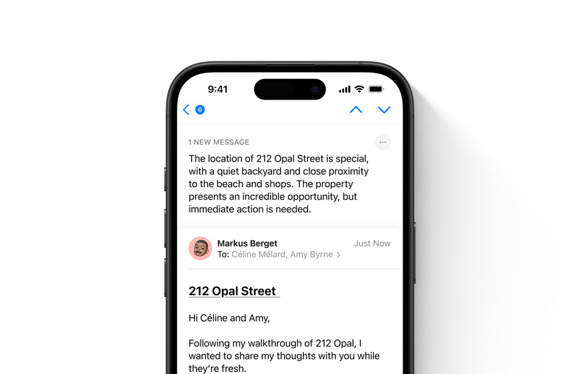 An email in the Mail app is shown with a summary you can read at the top.