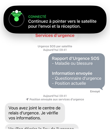Urgence SOS par satellite en cours d’utilisation