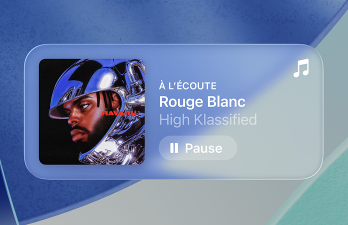 Commandes translucides dans Musique avec effet réfractant sur l’arrière-plan