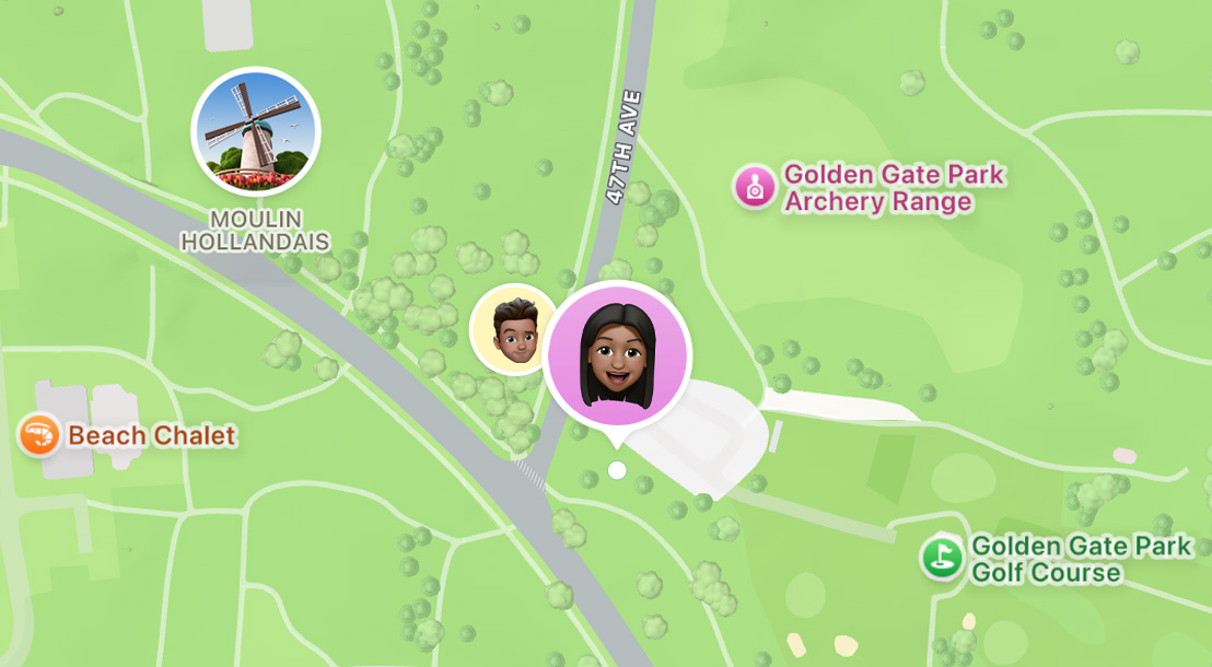 Position de proches dans le plan de l’app Localiser