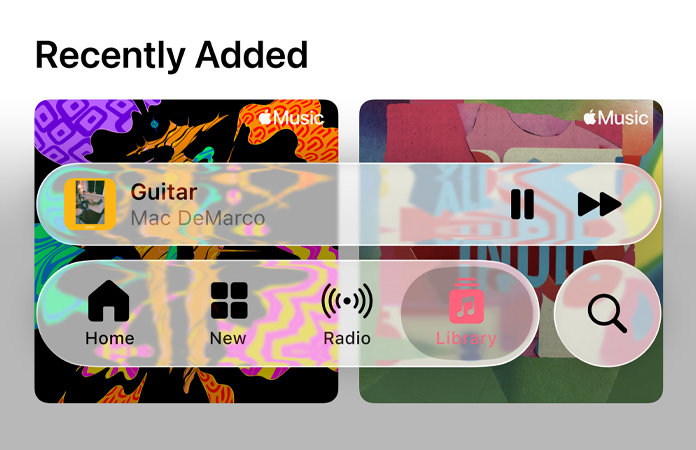 Translucent controls in Apple Music refract the background