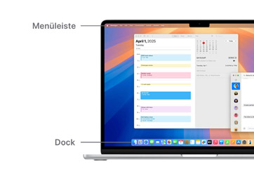 Eine Tour durch die macOS Navigation, wie die Menüleiste am oberen Bildschirmrand des MacBook und das Dock.