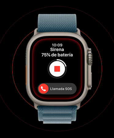 Apple Watch Ultra 3, color natural, caja de titanio, Sirena activada en la pantalla, botones de detener y llamada de emergencia, correa Alpine azul ancla