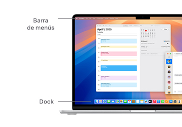 Un recorrido por la navegación de macOS, como la barra de menús en la parte superior de la pantalla del MacBook y el Dock.