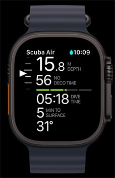 Aplikace Oceanic+ na Apple Watch Ultra 2.