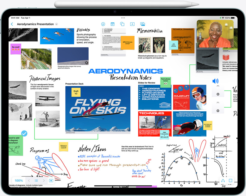 iPad Air, écran affichant Freeform et un appel FaceTime en cours
