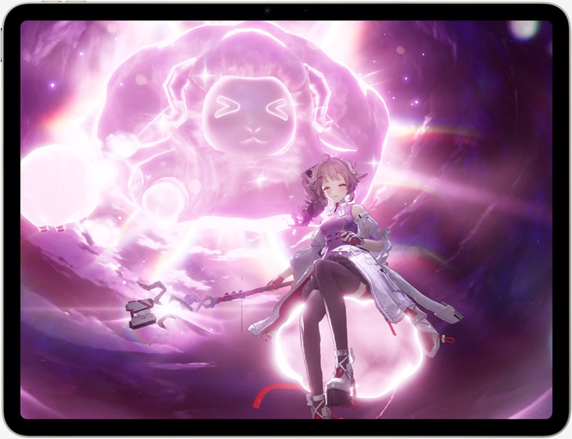 Gameplay scene on iPad Air, action video game Arknights Enfield