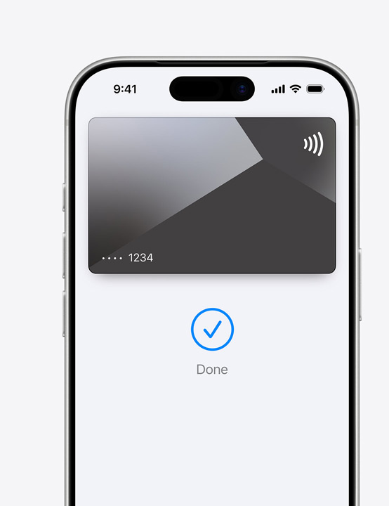 Øvre del af iPhone-skærm viser brug af Mastercard i Apple Pay