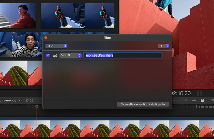 Démonstration de la Recherche visuelle trouvant toutes les images d’un homme ou d’une femme en train de monter des escaliers