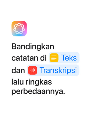 Tulisan Compare notes in Text and Transcription then summarize the differences, dengan kata-kata ‘Text’ dan ‘Transcription’ disorot dengan warna biru sebagaimana ditampilkan di aplikasi Pintasan