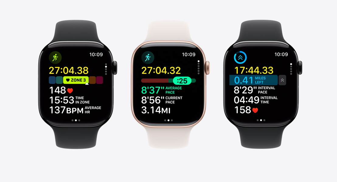 Layar kebugaran Apple&nbsp;Watch&nbsp;Series&nbsp;11: Zona Detak Jantung, Pengatur Laju, Olahraga&nbsp;Khusus dengan interval