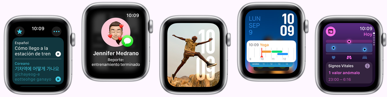 Múltiples dispositivos Apple Watch con diferentes opciones de carátula