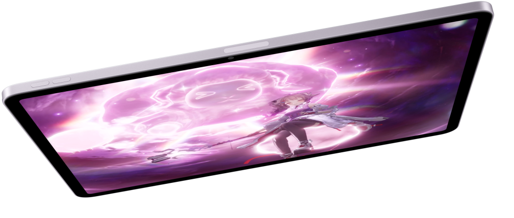 Gulsčias „iPad Air“, kurio ekrane rodomas žaidimas, du kiti „iPad Air“ modeliai matomi žemiau