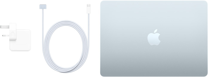 صورة لجهاز MacBook Air مقاس 13 إنش وكابل USB-C إلى MagSafe 3 ومحول طاقة USB-C بقدرة 30 واط