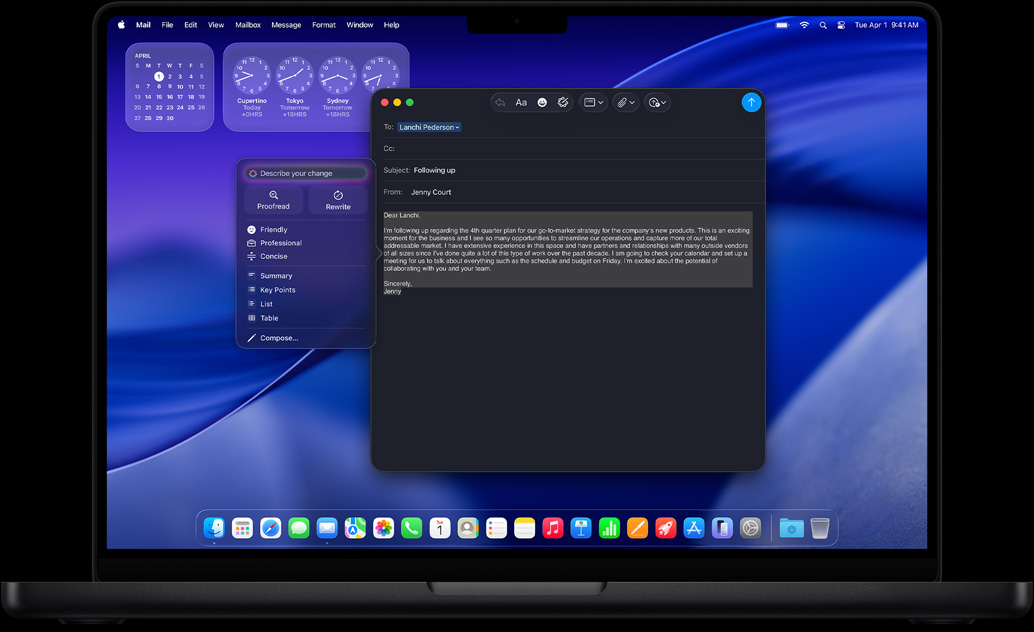 Apple Intelligence Writing Tools used to craft an email