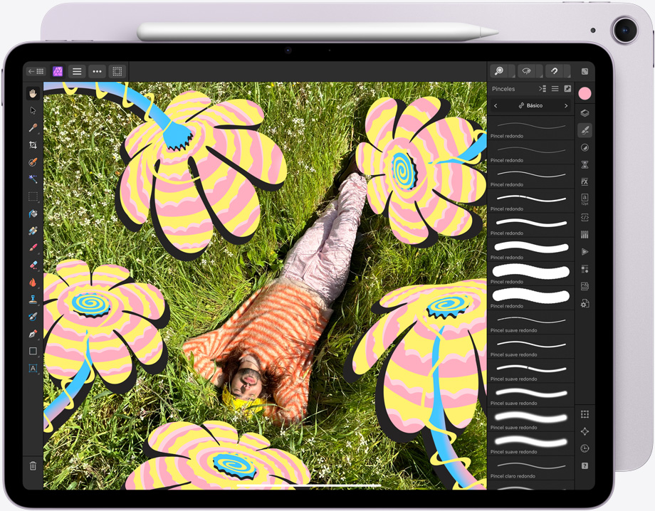 iPad Air, posición horizontal, muestra la edición de una imagen colorida