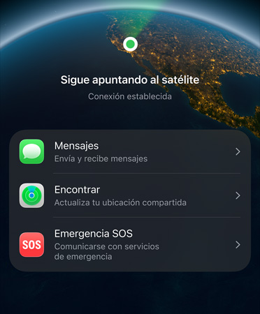 Funcionalidad Mensajes vía satélite en uso