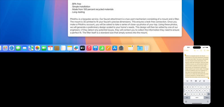 iPhone using the Universal Clipboard to copy notes to Mac mini M4 with Studio Display.