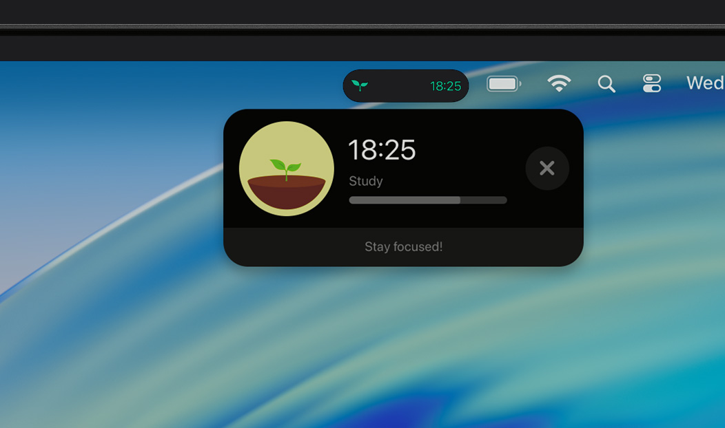 MacBook Pro, Live Activity notification shows Forest