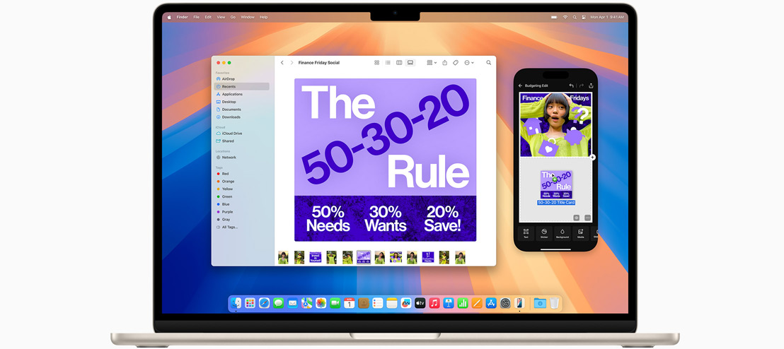 MacBook Air viser bruk av iPhone-speiling.