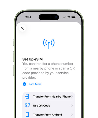 iPhone 17, front exterior, using the Set Up Cellular feature to easily transfer a phone number with eSIM