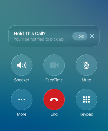 Phone app showing Hold Assist feature in use