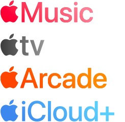 A list of Apple services: Apple Music, Apple TV, Apple Arcade, and Apple iCloud Plus
