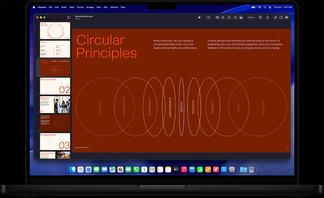 Screen of MacBook Pro of a Keynote being made for a business summit