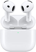 Nabíjacie puzdro, nad ktorým sa nachádzajú AirPods 4