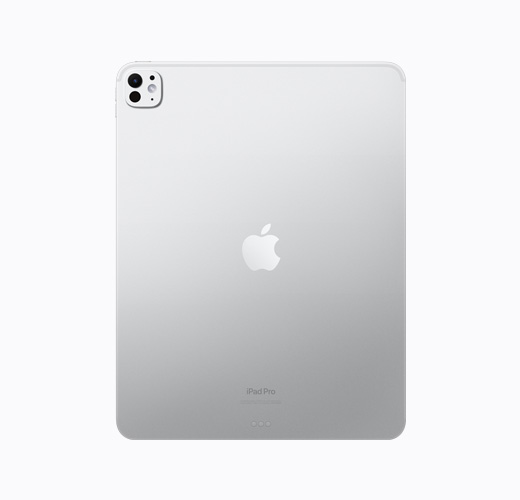 銀色 iPad Pro ，展示機身背面，露出銀色亮面 Apple 標誌