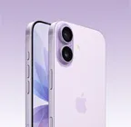薰衣草紫色 iPhone 17 前後機身，機身斜背面展示左上方的雙融合相機系統、相機控制按鈕，機身前側面展示全螢幕設計、動作按鈕、音量按鈕和側邊按鈕