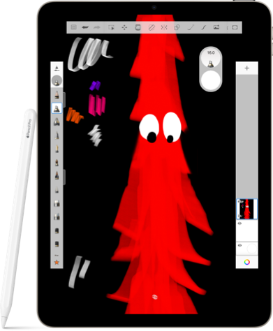 An iPad Air showing a red Christmas tree in Sketchbook