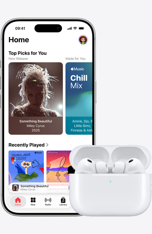 iPhone 16 playing music next to airpods