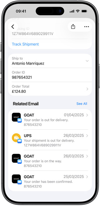 iPhone screen showing multiple orders from different online stores with updated statuses like “delivered” and “on the way” within the Apple Wallet app