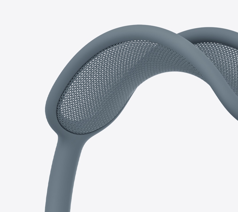 AirPods Max 2 headphones, blue colour, detail of mesh canopy