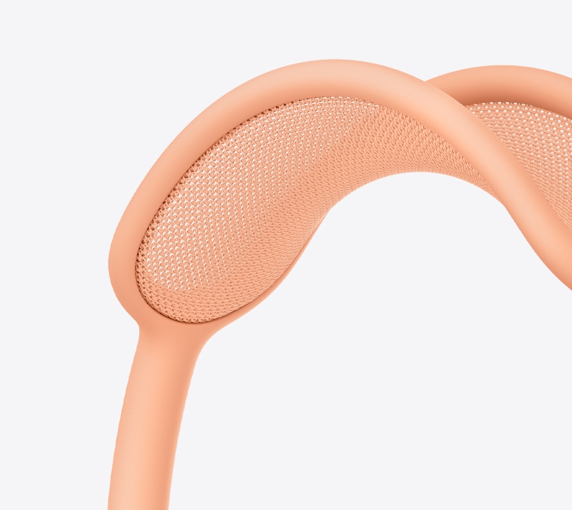 AirPods Max 2 headphones, orange colour, detail of mesh canopy