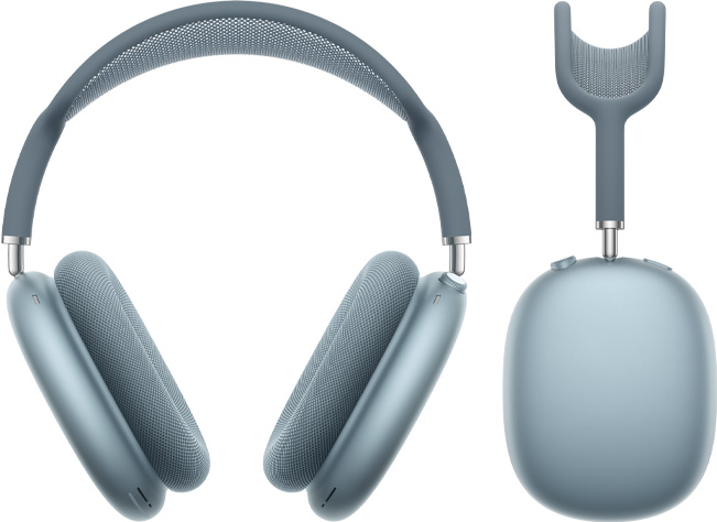 AirPods Max 2 headphones, front exterior and side profile view, blue colour