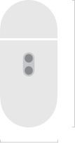 Sketch of MagSafe Charging Case (USB-C), rounded case exterior, side exterior, LED power indicator, case lid closed, height in millimetres and inches, width in millimetres and inches