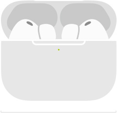 Sketch of AirPods Pro 3 inside MagSafe Charging Case (USB-C), rounded case exterior, LED power indicator, case lid open, width in millimetres and inches