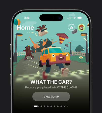 Imagen de una recomendación de un juego en la pestaña Biblioteca de Apple Games en un iPhone 17 Pro