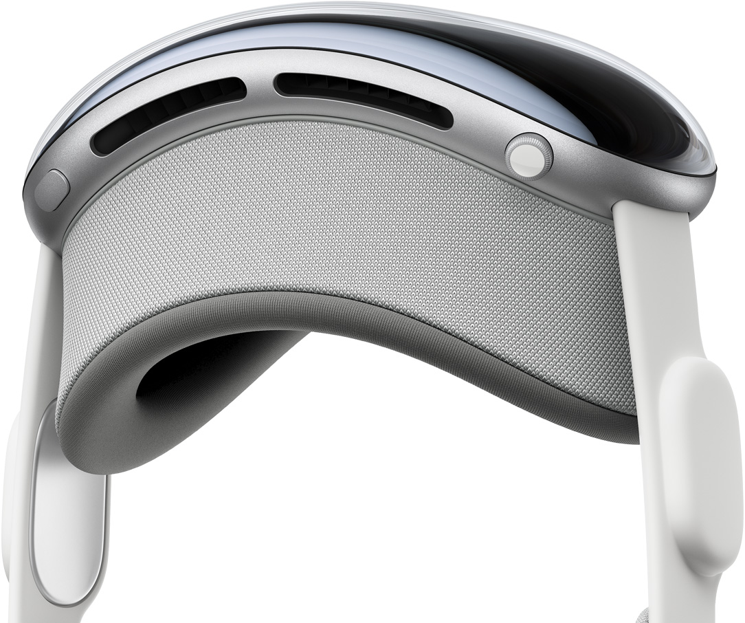 라이트실이 보이도록 Apple Vision Pro를 클로즈업한 모습.