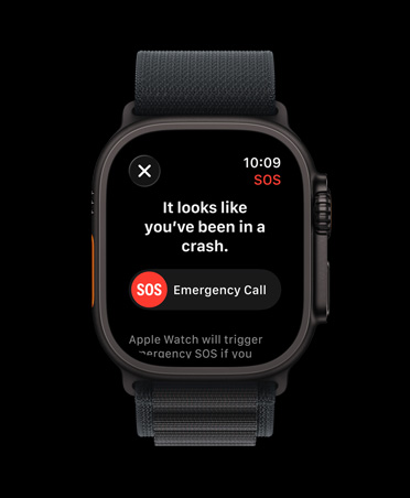 Apple Watch Ultra 3, black colour, titanium case, crash detection notification, emergency call prompt, Alpine Loop, black colour