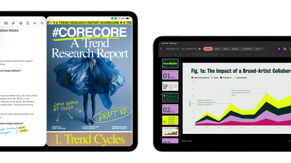 Plusieurs écrans affichant des notes et une présentation. 