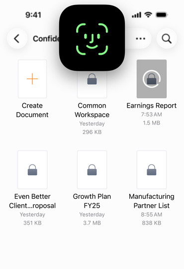 Écran d’iPhone affichant l’icône de Face ID devant l’app Pages pour montrer comment déverrouiller l’appareil en toute sécurité