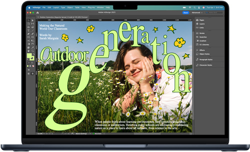 App Adobe InDesign affichée sur un MacBook Air