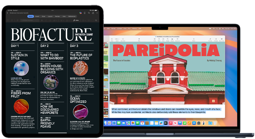 Un iPad et un MacBook affichant des projets scolaires.
