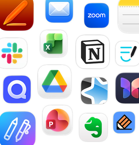 Varios íconos de apps de productividad, como Google Drive, Evernote, Slack y Quizlet