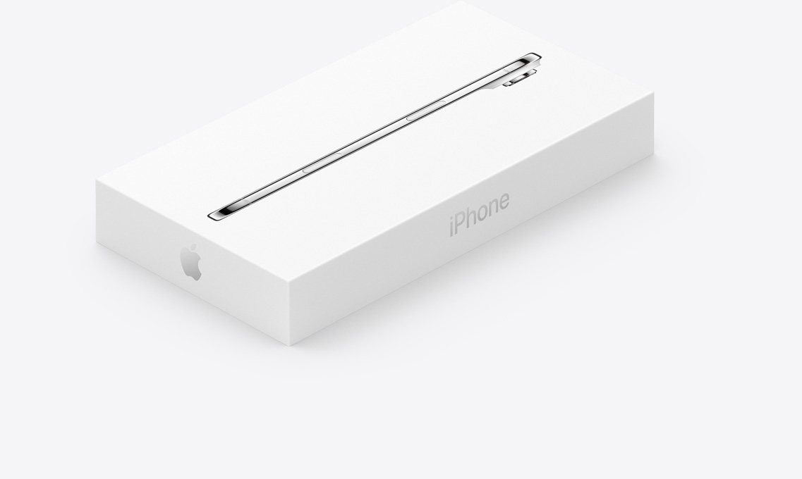iPhone Airの白いパッケージ。蓋にiPhone Airの側面の外観、側面に「iPhone」という文字が印刷されている